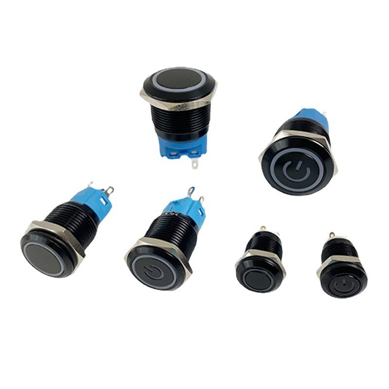 12/16/19/22/25 мм Фиксация Водонепроницаемая IP65 Светодиодная лампа плоский блок питания самоблокирующаяся фиксация 6 в 12 В 220 В черный металлический кнопочный переключатель