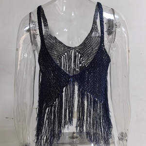 Channel 2026 – Nouveau débardeur en crochet à franges pour femme, col en V, style corset, transparent, dos nu, avec pompons, idéal pour la plage - Product Image 6