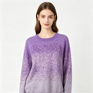 <span class=keywords><strong>Pull</strong></span> en maille épais et élégant pour femme, col rond, orné <span class=keywords><strong>de</strong></span> sequins, fabrication artisanale, blanc brillant - Product Image 2