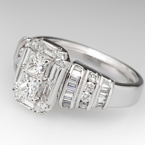 Anillo de Diamantes con Corte Esmeralda F1465, Oro Sólido de 18K, Color D Natural, Piedras Laterales en Forma de Baguette, Anillo de Compromiso para Mujer - Product Image 4
