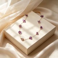 Ensemble de bijoux en acier titane avec améthyste et perles dorées, collier chaîne bambou, design minimaliste de niche Woying