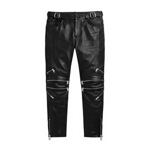 กางเกงมอเตอร์ไซค์หนัง PU สีดำสำหรับผู้ชาย ทรงตรง เอวกลาง น้ำหนักปานกลาง ซิปหน้า แต่งหมุด เหมาะสำหรับใส่ในฤดูหนาว เป็นมิตรต่อสิ่งแวดล้อม - Product Image 2
