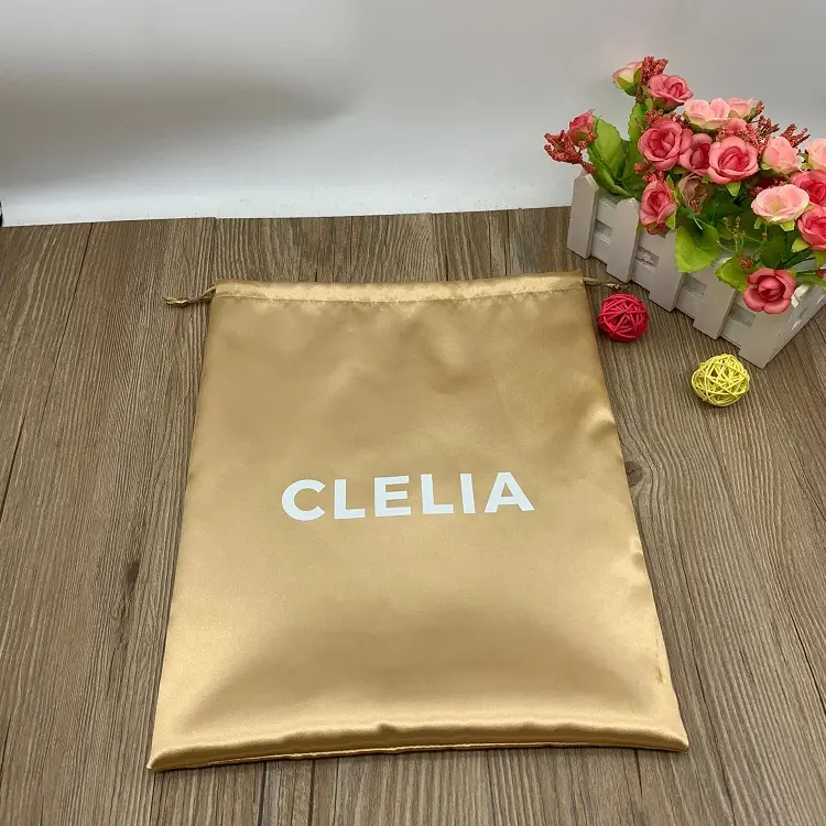 Printed Logo Luxury Bundle Wig Packaging Hair Extension Satin Jewelry Gift Drawstring Bags Silk Clothes Shoes Dust Pouch