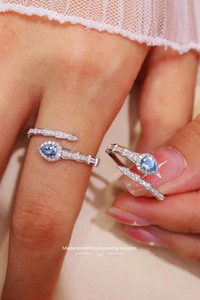 Anillos de Regalo de Boda de Oro de 18K con Forma de Serpiente y Diamantes de Aguamarina Natural de Lujo para Niños, Xinfly Au750, Personalizables - Product Image 4