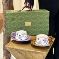 Ensemble tasse et soucoupe en céramique Anji Newell, motif floral pour couples, idéal pour cadeau de mariage, café à domicile, desserts et café