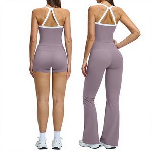 Ensemble de yoga respirant couleur nude, shorts de <span class=keywords><strong>course</strong></span> et de fitness ajustés pour femme, 2 pièces, 2027 - Product Image 2