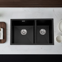 Évier de cuisine rectangulaire double en acier inoxydable fait main pour intérieur, OEM/ODM, à encastrer, avec robinet à surface nano, portable