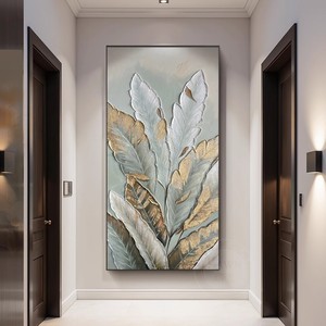 Hand Painted Oil Painting Abstract <b>Art</b> 3D Leaves Wall <b>Art</b> For Entryway Foyer Hallway Modern Decor With Frame - Product Image 3