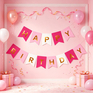 Party Love Combines Guirnalda Rosa Brillante Letras Doradas de Feliz Cumpleaños 16 Piezas 4M - Product Image 3