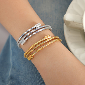 Modern Minimalist 18K Gold Plated Stainless Steel Triple Wrap Snake Chain <b>Bangle</b> <b>Bracelets</b> for Women | Hypoallergenic & No Fade - Product Image 4