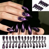 Faux ongles longs en ABS en forme d'amande, effet griffe de dragon, pointus, œil de chat, multicolores, miroir, pré-fabriqués, à presser, style européen