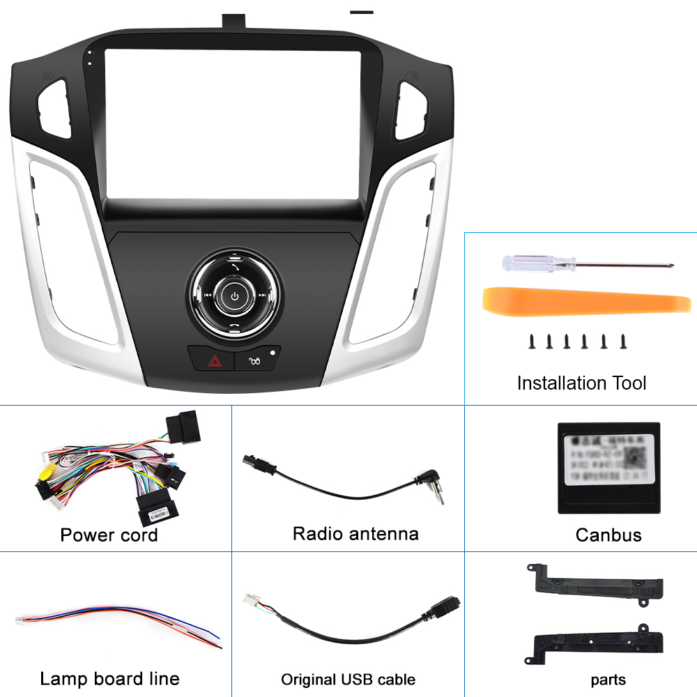 Podofo Double Din 9'' Car Radio Frame For Ford Focus 2012-2018 Stereo High-Grade ABS Plastic Radio Fascia Frame