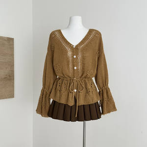 Cardigan en tricot vintage <span class=keywords><strong>Miyou</strong></span>, détail floral flottant, jacquard ajouré, col boutonné, veste pour femme, automne - Product Image 3