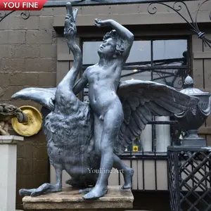 Escultura de fonte de bronze e cisne, tamanho de vida ao ar livre