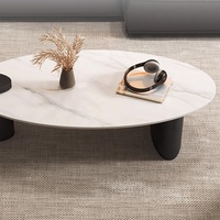 Zayshine italien minimaliste blanc Base en métal Table basse granit comptoir forme ovale salon meubles ensemble théière