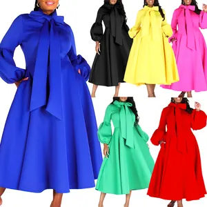 Kerkjurken Voor Zwarte Vrouwen Afrikaanse Mode Strik Hals Mode Formele Feestjurk Vrouwen Elegantie Avond Mooie Kerkjurk