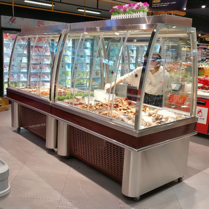 Comptoir de <span class=keywords><strong>buffet</strong></span> réfrigéré à refroidissement par air à façade ouverte avec système d'étagères coulissantes et éclairage supplémentaire pour l'affichage des ingrédients de fondue - Product Image 1