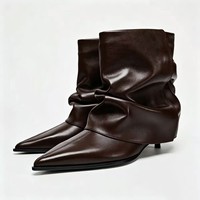 Bottines tendance à bout pointu et talon aiguille, mi-mollet, plissées, doublure en daim, automne-hiver, chaussures sexy pour femmes, QuiteS New