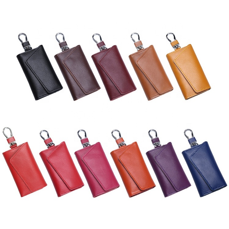 Porte-clés En Cuir Avec 6 Crochets - Poches Pour Cartes - Homme Et Femme - Rouge - 12x7.5 Cm