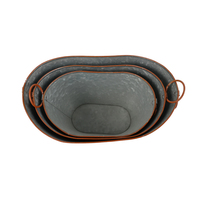 Lot de trois pots de fleurs durables en métal galvanisé avec poignée en anneau pour la décoration de la maison et du jardin de Thanksgiving