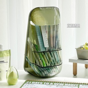 Slanted Pen Holder With Partitions For <b>Desk</b> Organization Study Stationery Storage Box Solid Color Square Design - Product Image 4