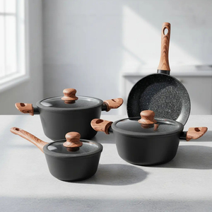 Juego de Utensilios de Cocina de 6 Piezas de Aluminio Forjado Antiadherente con Revestimiento de Cerámica y Mármol, Tapas de Vidrio de Silicona y Asas de Baquelita - Product Image 6