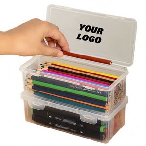 Contenedor de Papelería Multifuncional Transparente de Plástico de Gran Capacidad, Caja de Almacenamiento de Oficina Portátil de un Solo Nivel para la Escuela - Product Image 1