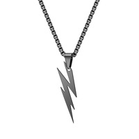 Kalung Liontin Lightning Bolt Pria N143 Rantai Kotak Baja Lapis Emas 18K Hitam Perak Perhiasan Punk HipHop Hadiah Pemakaian Sehari-hari