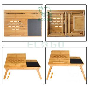 Table d'ordinateur portable pliable en bambou bureau multifonctionnel réglable pour ordinateur portable tablette plateau de lit avec tiroir latéral inclinable - Product Image 5