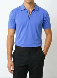 Men's Solid <b>Blue</b> Short Sleeve Zipper <b>Polo</b> <b>Shirt</b> Classic Fit Casual Top - Product Image 1