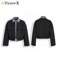 Veste d'hiver pour femme en 20 % cachemire et 80 % laine mérinos australienne, col en jean amovible, plastron court, vêtement d'extérieur haut de gamme
