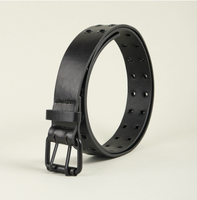 Ceinture en cuir lisse noir intégral élégante avec boucle ardillon en alliage, ajustement universel, style décontracté, largeur standard