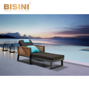 Chaise longue inclinable <span class=keywords><strong>de</strong></span> style américain, série NEW YORK, en tissu noir et bois - Product Image 1