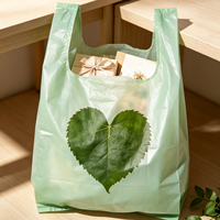 Sacs en plastique jetables en forme de cœur à motif de feuilles vert clair, sacs de courses imperméables, sacs de transport alimentaire, vente en gros