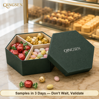 Boîtes cadeaux de luxe en papier rigide hexagonal vert forêt avec couvercle estampé argenté pour bonbons