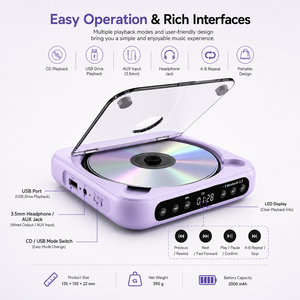 Bon lecteur <span class=keywords><strong>CD</strong></span> portable pour enfants, lecteur <span class=keywords><strong>CD</strong></span> <span class=keywords><strong>USB</strong></span> MP3 Bluetooth 5.3 avec batterie rechargeable de 2 à 3 heures - Product Image 2