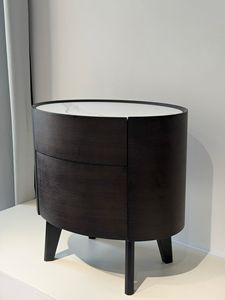 Table de chevet ovale moderne à <span class=keywords><strong>2</strong></span> tiroirs, plateau en pierre frittée blanche, placage de bois fumé, pieds coniques, fermeture douce, pour appartement - Product Image 3
