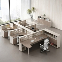 Poste de travail modulaire en L avec écran perforé, bureau pour employés avec gestion des câbles et armoire de rangement latérale