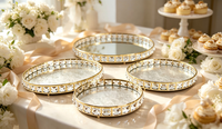 Ensemble de 3 plateaux décoratifs en cristal miroir, cadre en métal doré/argenté, plateau rond pour bougies, cosmétiques, décoration de table de mariage