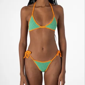 2024 mujeres Crochet triángulo Bikini traje de baño ropa de playa Aqua Sexy Brasil traje de baño Crochet Bikinis conjunto mano Crochet traje de baño