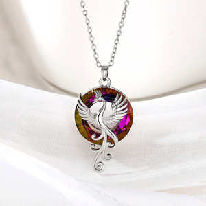 Collana con ciondolo Phoenix in acciaio inossidabile con pietra rotonda in zirconia cubica placcata in argento per donna, da indossare ogni giorno - Product Image 1