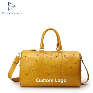 Bolsa de Viaje de Cuero de Gran Capacidad, Bolsa de Gimnasio Cruzada de Fin de Semana, Decoración de Diamantes para Mujer, Bolsa de Viaje Personalizada para Hombre - Product Image 1