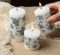 Velas Cilíndricas Grandes Sin Humo, con Estampados de Porcelana Azul y Blanca, Ecológicas, Hechas a Mano, con Tapa de Bambú y Vidrio, para Navidad y Bodas