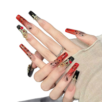 Faux ongles incurvés en ABS avec un design dégradé tendance et des embellissements en diamant, ongles portables élégants et polyvalents