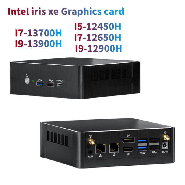 High Quality Intel Core I5-12450H/I7-12650H 13700H I9-12900H 13900H CPU Intel Iris Xe Graphics Card 64GB RAM Wi-Fi 6 Mini PC