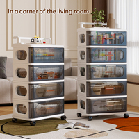 Meuble de rangement pliable à 1-5 niveaux en plastique avec tiroirs pour chambre, cuisine, salon, sur pied avec roulettes