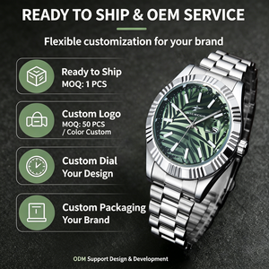 RICECGO <span class=keywords><strong>Orologio</strong></span> da Polso di Lusso con Quadrante a Motivo Palmare per <span class=keywords><strong>Uomo</strong></span>, <span class=keywords><strong>Verde</strong></span> Oliva, Texture Foglie Tropicali, Ghiera Scanalata, <span class=keywords><strong>Orologio</strong></span> al Quarzo, Reloj Para Hombre - Product Image 6