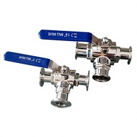 Vanne à boisseau sphérique sanitaire pneumatique en acier inoxydable à 3 voies avec raccord Tri-Clamp DN38 OEM pour applications alimentaires et de boissons