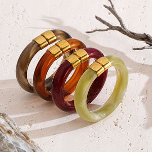 Vintage New Design Waterproof Acrylic Jewelry Wholesale 18K Gold Plated Women's Geometric Trendy Cuff <b>Bracelet</b> - Product Image 5