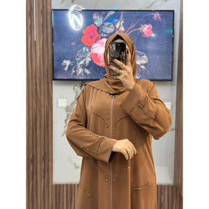 Hooded Floor Length <b>Abaya</b> Women Long Sleeve Solid Color Modest Dress Polyester Embroidery Middle East Style Summer Breathable - Product Image 4